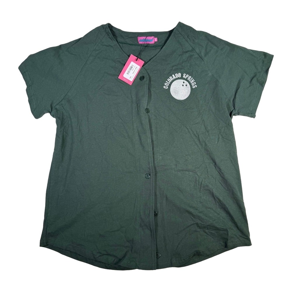 Edikted Colorado Springs Bowling Club Green‎ Jersey Button Up Shirt M/L Womens